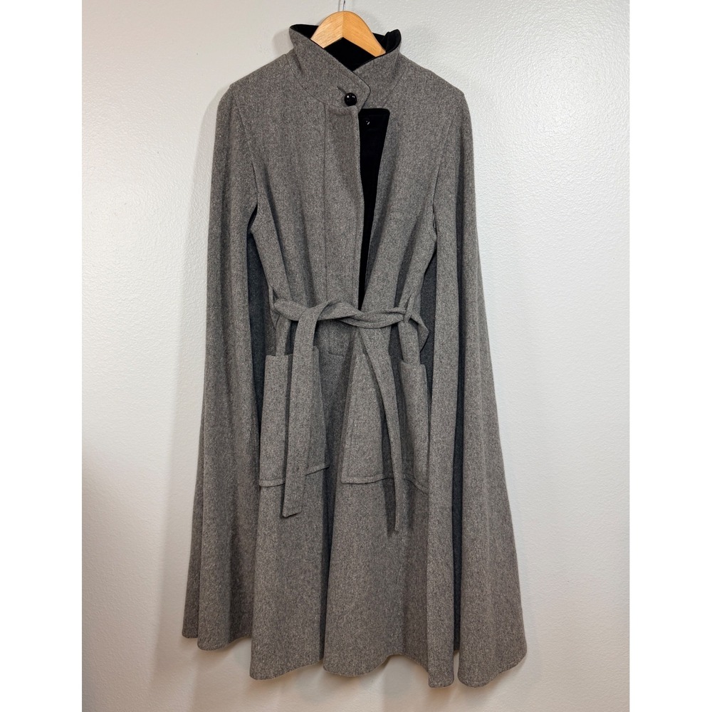 Wool Cape Coat Women's M Gray Belted Long Winter Outerwear Cocoon Vintage